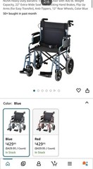 NOVA Lightweight Transport Chair, 300lbs Capacity, 12” Rear Wheels, OPENBOX BLUE