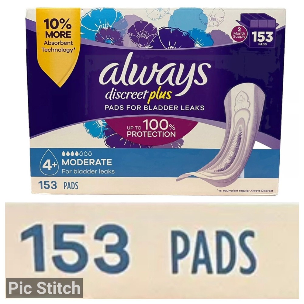 Always Discreet plus Incontinence Pads for Women, Moderate, 153 ct.