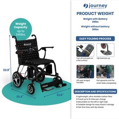 Journey Air Elite Electric Power Chair, Lightweight Foldable Powered Wheelchair