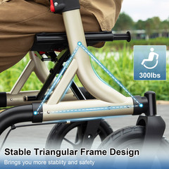 MAXWALK Rollator Walker with Seat Tall Walkers for Seniors 12″ Big Rubber Wheels