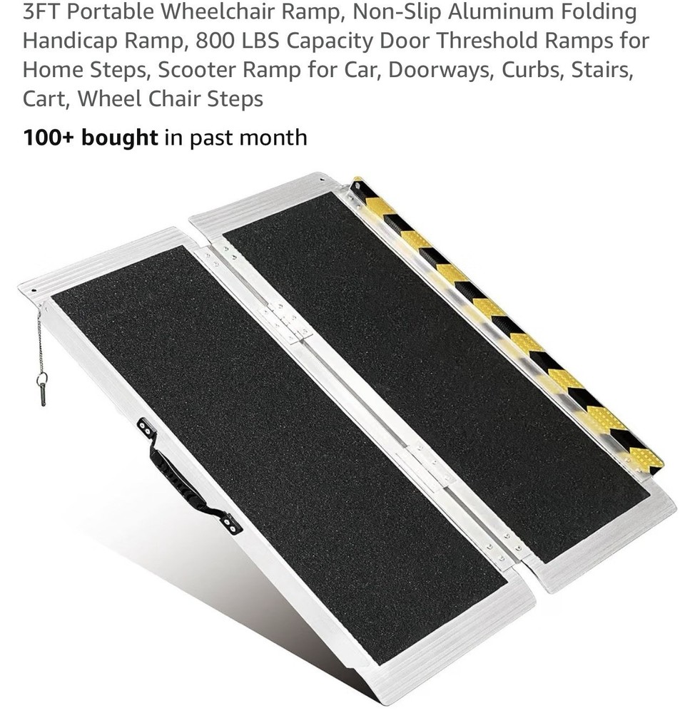 Portable Wheelchair Ramp 2FT, Non-Slip Aluminum Folding Handicap Ramp, 800lb cap