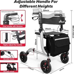 Henmnii Lightweight All Terrain Rollator Walker w/ Seat & 8″ Wheels – Silver