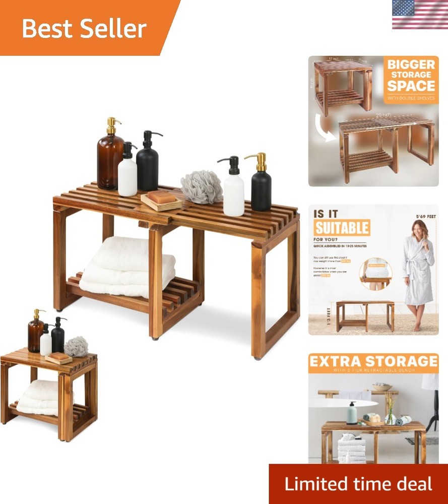 Customizable 29-Inch Shower Bench in Acacia Wood – Easy Assembly and Elegance