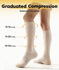 PULIOU Cooling Compression Socks for Women Men,20-30 mmHg Small-Medium, Beige