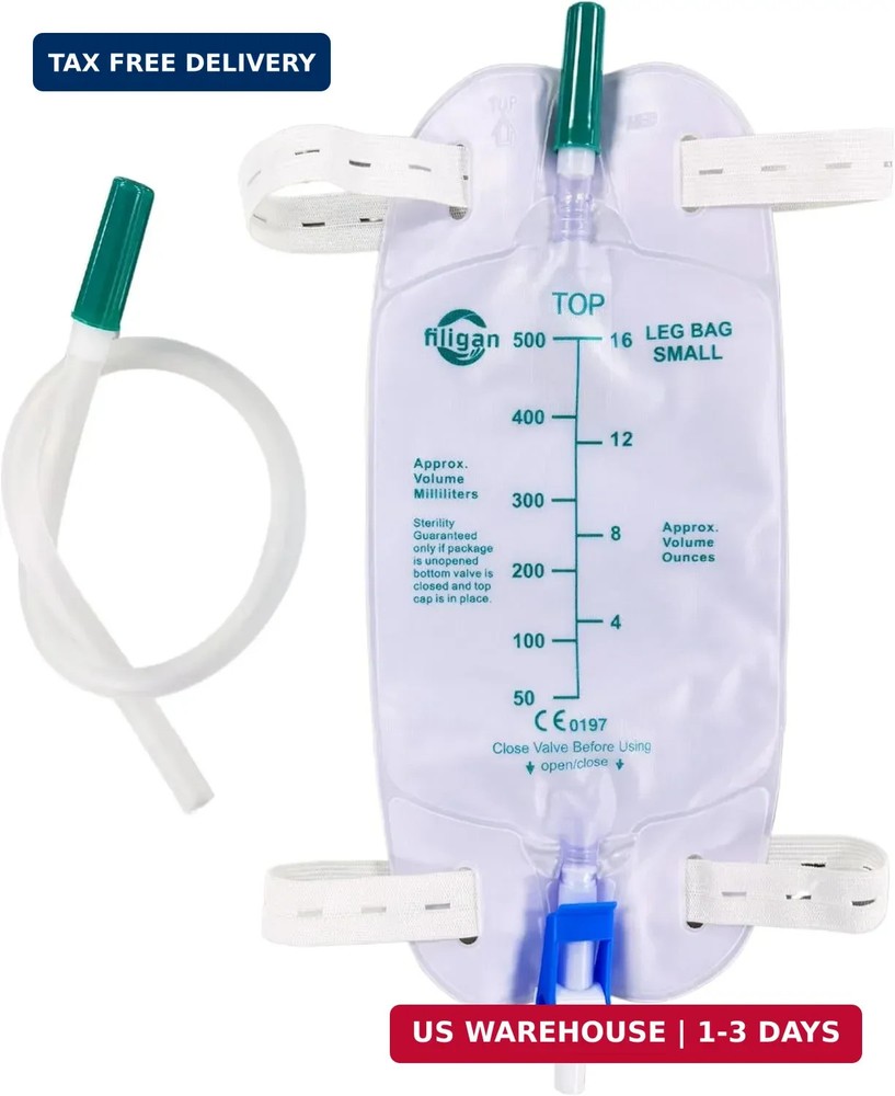 10 Pack Easy-Tap Catheter Leg Bag – 500ml with 18″ Tubing, Anti-Reflux Valve, Ad