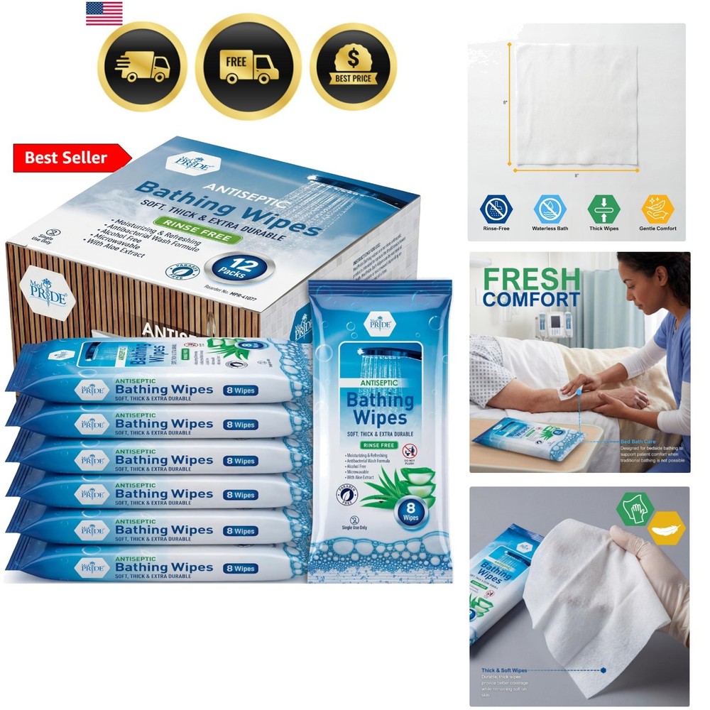 Hospital Wipes for Bathing, Waterless Rinse Free Bath Wipes for Adults, Micro…