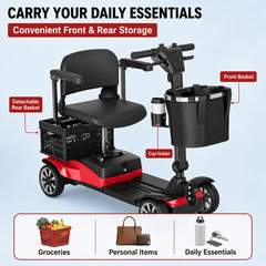 4 Wheel Mobility Scooter for Adults 350W Electric Travel Scooter 350 lbs Red