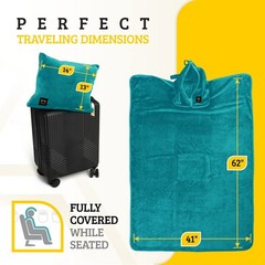 MasterManner Travel Blanket Airplane Compact with Hoodie – 2in1 62×41“, Teal