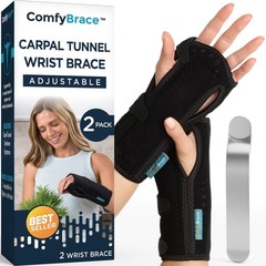ComfyBrace® Carpal Tunnel Wrist Brace (Pack of 2) with Splint One Size, Black