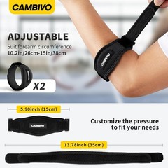 AMBIVO 2 Pack Tennis Elbow Brace Strap Tendonitis Pain Relief Black