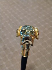 Walking Cane Decorative Gold Tone Dog Head Handle, Black Gold, Metal
