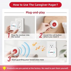 Wireless Caregiver Alert Pager with Adjustable Volume & Long Range for Home Use