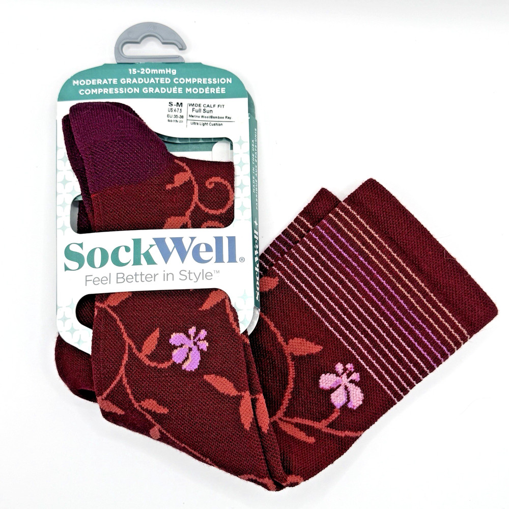 Sockwell Women’s Full Sun Compression Socks NWT S/M Burgundy Wide Calf Fit NEW