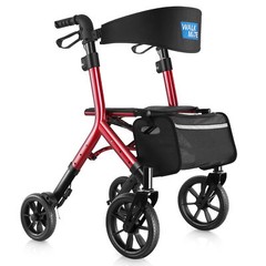 Heavy Duty Folding 300lb Rolling Wide Seat Rollator Walker With 4 Wheels Red USA