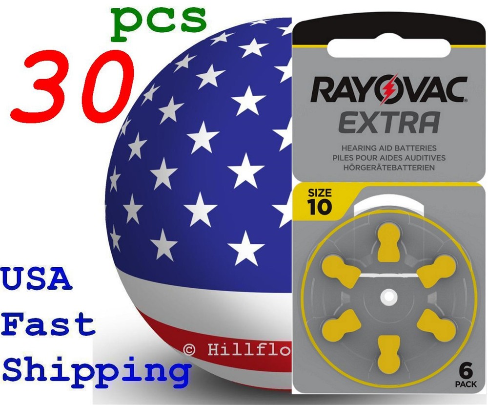 30 pcs A10 10 Size 10 PR70 Rayovac Extra Card 1.5V Zinc Air Hearing Aid Battery