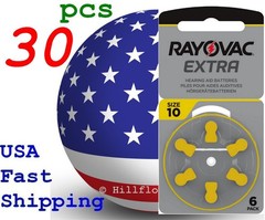 30 pcs A10 10 Size 10 PR70 Rayovac Extra Card 1.5V Zinc Air Hearing Aid Battery