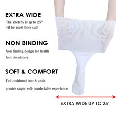 CIRZUEX Extra Wide Socks for Lymphedema Swollen Feet One Size, 2 Pairs(White)