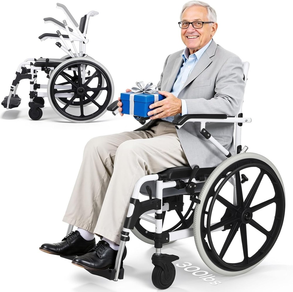 22″ 3-in-1 Self-Propelled Heavy Duty Aluminum Wheelchair, 300LBs Capacity