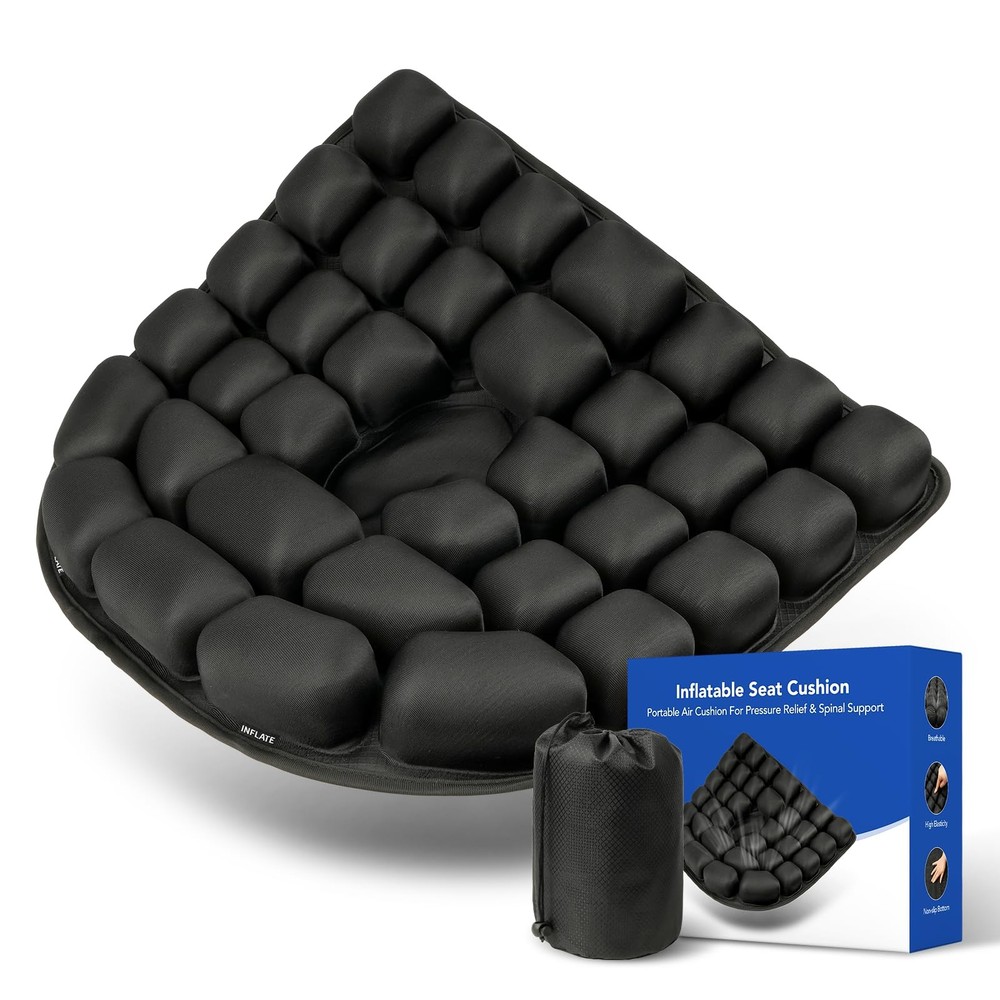 RUIERS Inflatable Seat Cushion 34 Air Cell Travel Air Nozzle Hemorrhoid Tailbone