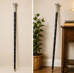 Elegant Decorative Walking Cane Silver Tone Ornate Handle Gentleman Dress Cane