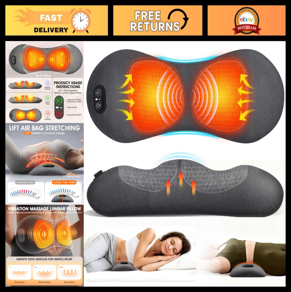 Rechargeable 3-in-1 Electric Lumbar Support Pillow & Triple Fusion Back Massager