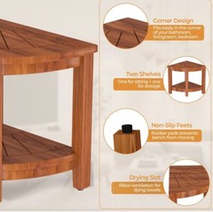 15.5 In Corner Teak Shower Bench & Shelf Waterproof Durable Inside Shower Stool