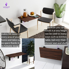 Wall Mounted Folding Shower Bench, Hidden Handmade Teak Wood Floating Seat