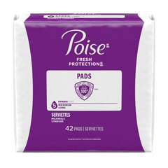 Poise Incontinence Pads for Women, 5 Drop Maximum Absorbency, Long Length