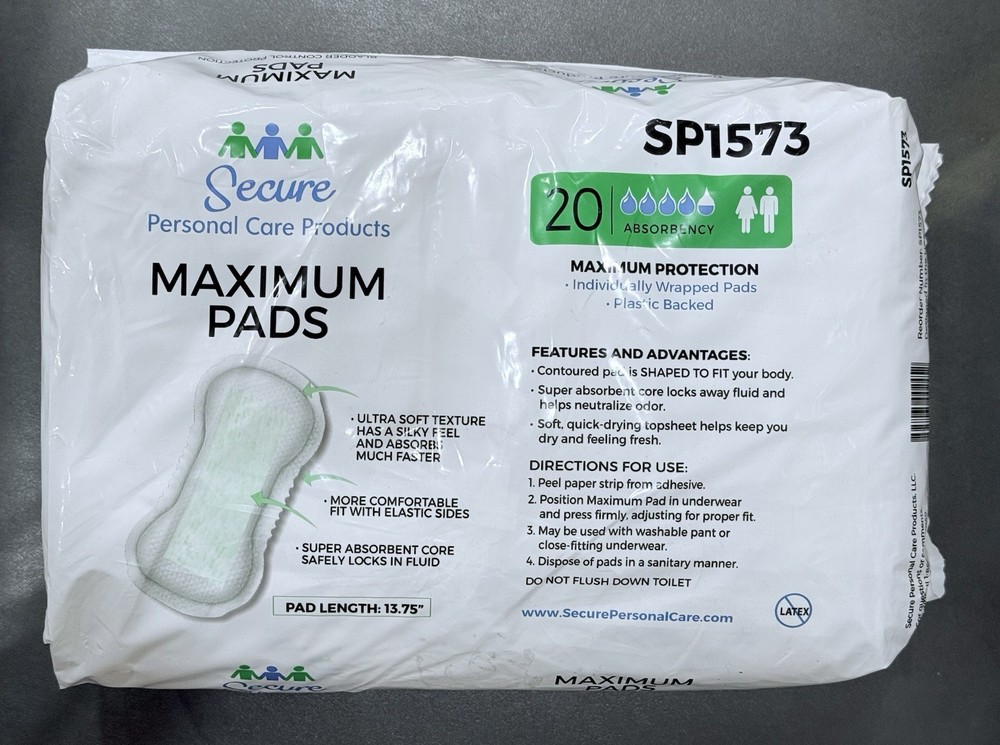 Secure Personal Care Products Incontinence Booster Pads Absorbency (20pk)