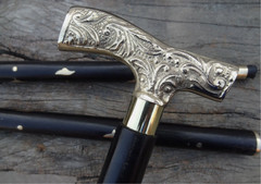 Silver Floral Derby Handle Walking Cane Wooden Shaft Mobility Walking Stick Gift