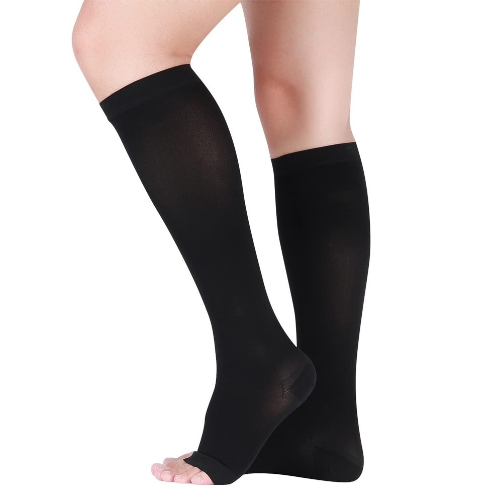 Elastic Open Toe Copper Compression Socks 20-30mmHg Knee-High Breathable Unisex