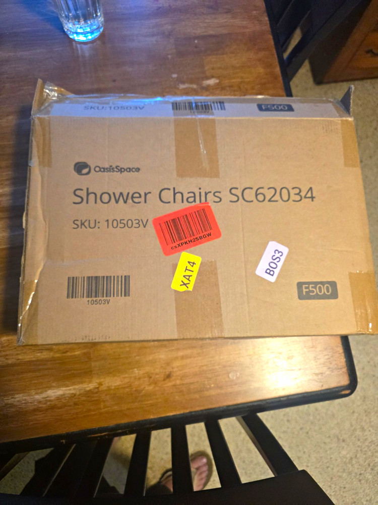 OasisSpace SC62034 Shower/Bath Chair Folding Adjustable Height Aluminum White