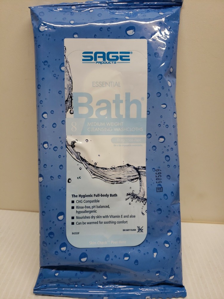 Sage Essential Bath Medium Weight Bath Wipe or Washcloth 8 x 8″ 7803 8 Wipes