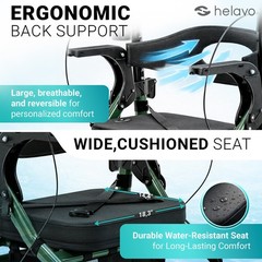 Helavo 2-in-1 Rollator Walker Wheelchair Combo, Foldable, 300lbs Capacity