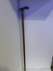 Vintage Wood & Solid Brass Derby Scroll Cane Walking Stick 35″ # 7196