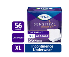 TENA Sensitive Care Overnight Underwear, XL, 56 Count (Waist Size 39in-52in)
