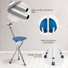 Folding Adjustable Cane Seat Aluminum Alloy Crutch Chair With Light Blue