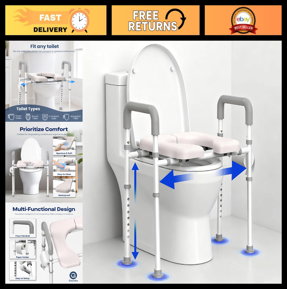 Elevated Toilet Seat Riser with Handles – Adjustable Height & Width, 400lbs Capa