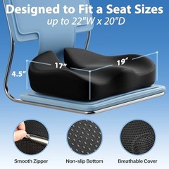 Seat Cushion, Extra Large Memory Foam Cushion for Office Chair Cushions, Black