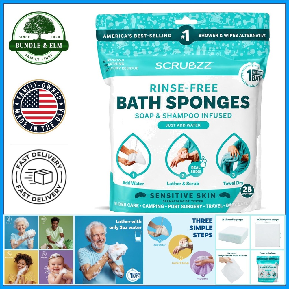 Convenient Bathing Wipes for Sensitive Skin, 25 Pack, Ideal for Travel and Care