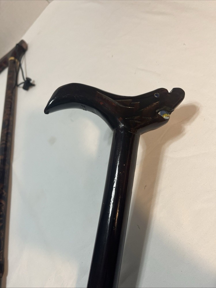Dragon Walking Cane with Carved Animal Head Handle, Decorative Shaft, Black/Red