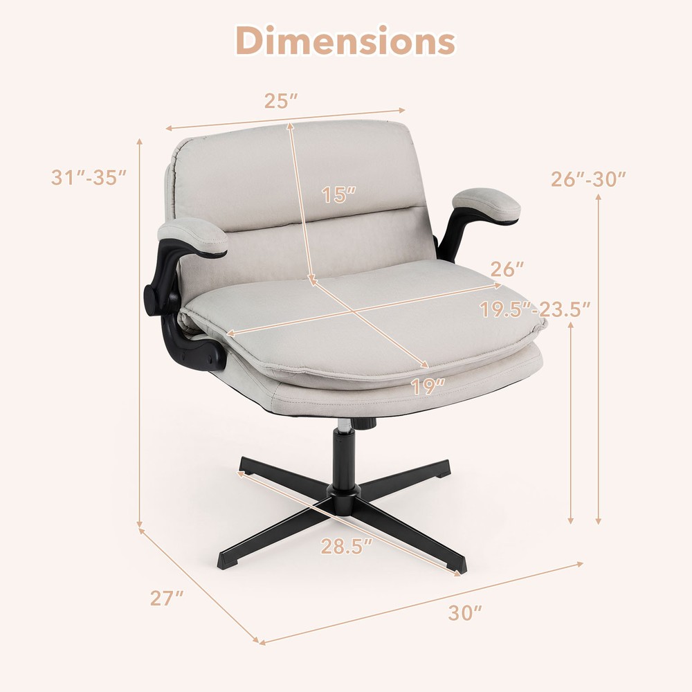 Criss Cross Chair w/Flip-up Arms, Adjustable Height, Wide Backrest, Padded Seat