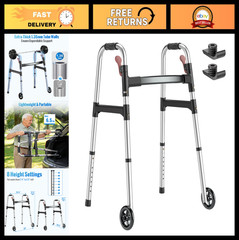 Lightweight Foldable Walker for Seniors, One-Hand Folding, 8 Height Adjustments,