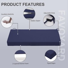 Favoyard Outdoor Bench Cushion 48 x 18 Inch Waterproof Patio 48 x 18 In, Blue