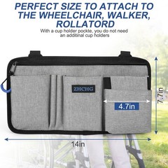 ZHCHG Wheelchair Side Bag w/ Cup Holder, Armrest Pouch for Walkers & Scooters