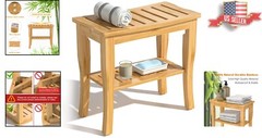 Sturdy Shower Bench with Storage Shelf – Natural Look – 18.9″x18.11″x9.96″