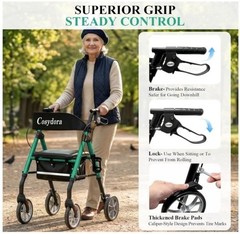 Lightweight Rollator Walkers w/Seat, Storage & 8″ All Terrain Wheels, Green