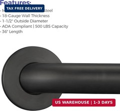 Stardrix 36-Inch ADA Compliant Grab Bar, 1.5″ Diameter, Concealed Mounting Flang
