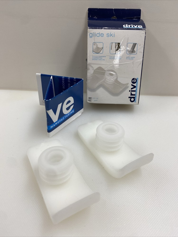 Pair Drive Brand White Glide Ski Plastic Add On To 1″ Folding Walkers