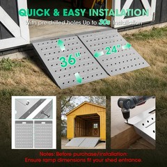 2 Pack 36″ x 24″ Heavy Duty Aluminum Shed Ramp, Loading for Mowers, ATV, Silver